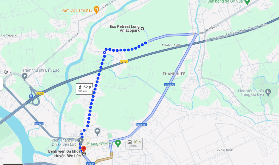 Quãng đường từ Ecopark Long An đến Bệnh viện Đa khoa huyện Bến Lức