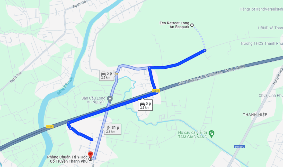 Quãng đường từ Ecopark Long An đến Phòng chẩn trị Y học cổ truyền Thanh Phú