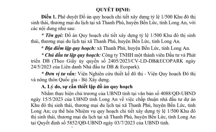 Pháp lý dự án Ecopark Long An 