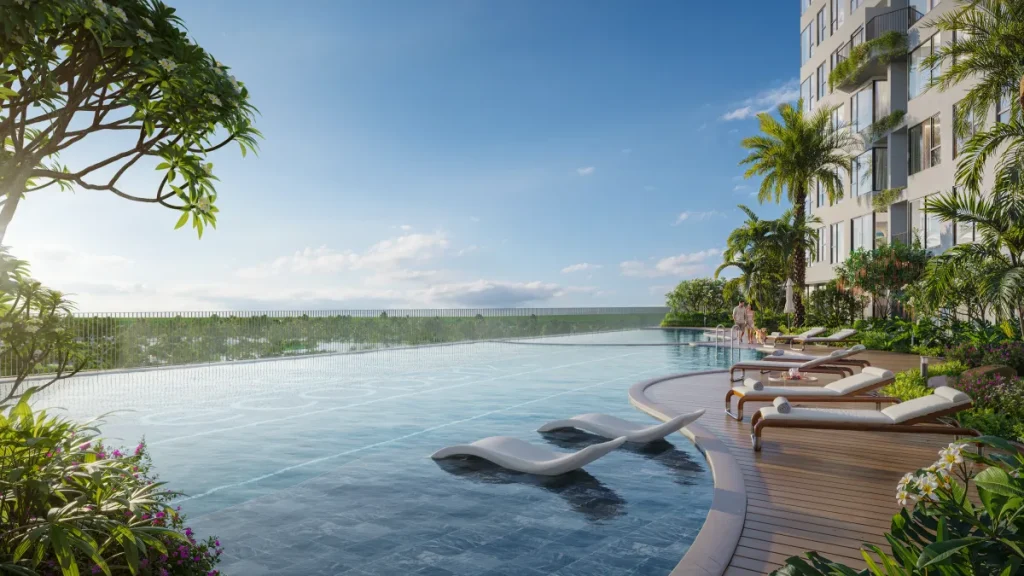 FOREST ONSEN 17 Hồ Bơi Vô Cực Tầng 4 Tầm nhìn bao quát toàn cảnh đại đô thị xanh Eco Retreat và cánh đồng Long An